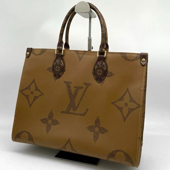 Authentic Louis Vuitton On The Go Tote Reverse Monogram Giant MM Brown Tan LV - Picture 2 of 15
